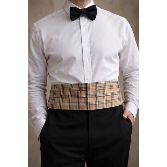 Vintage Burberry London Nova Check Plaid Cummerbund Silk Size L Mens Rare $600